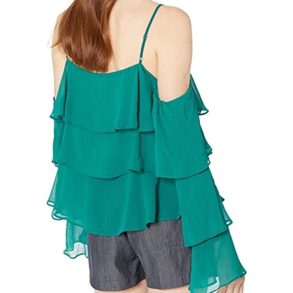 NWT BCBG Sea Green Ruffle Chiffon Bell Sleeve Top - Picture 8 of 8